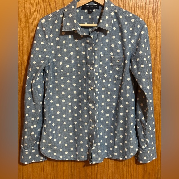 Tommy Hilfiger Tops - Tommy Hilfiger‎ vintage women’s denim look sz small polka dots